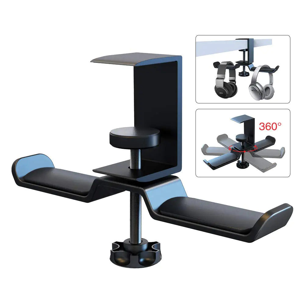 6amLifestyle Dual Rotatable Headphone Stand Hanger Under Desk Clamp Headset Holder Aluminum Load up to 11lb Headset Stand Hanger Compatible with Universal Headphones Black 6A-13BK
